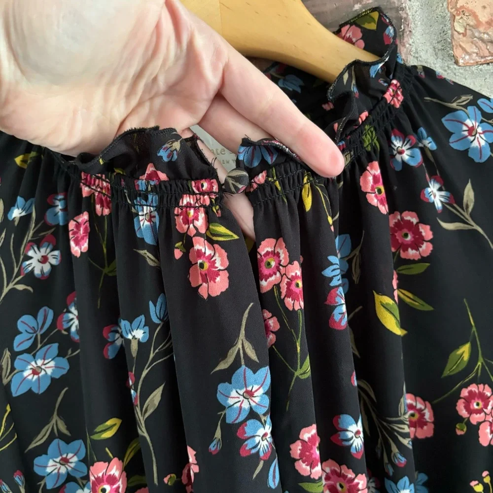 Kate Spade Black Floral Smock Waist Dress, S